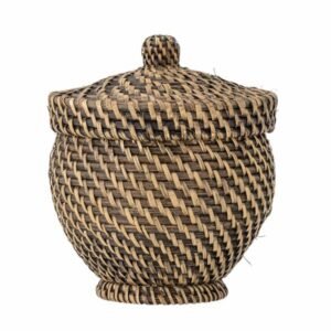 Leoonie Kurv m/Låg, Sort, Rattan